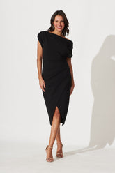 Black Off-Shoulder Midi Dress - Phoenix Style